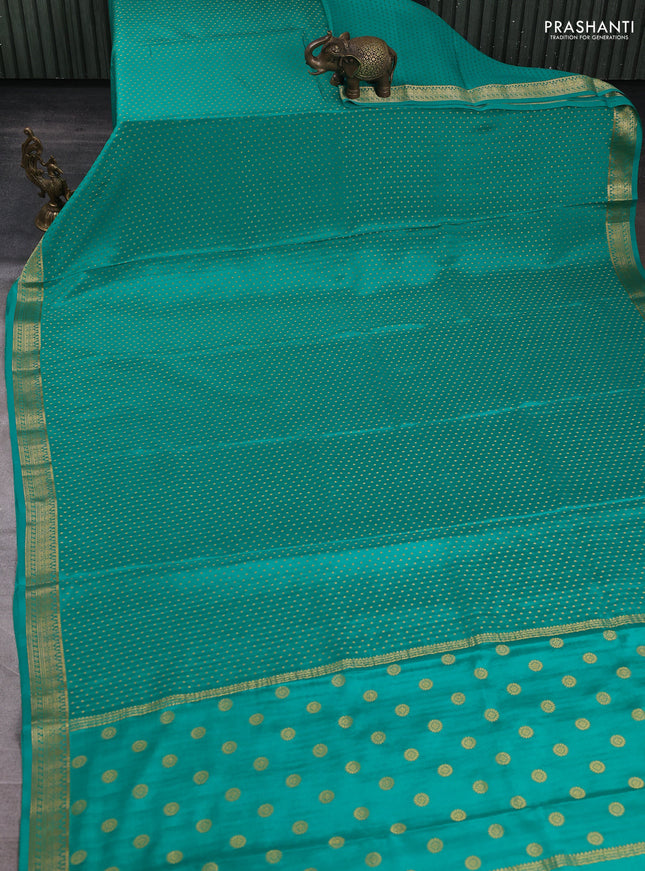 Pure mysore silk saree teal green with allover zari woven butta weaves and zari woven border