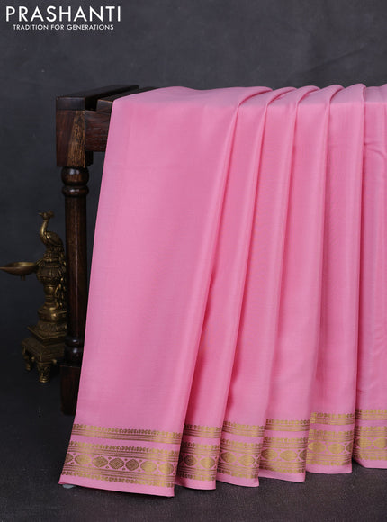Pure mysore silk saree light pink with plain body and zari woven border