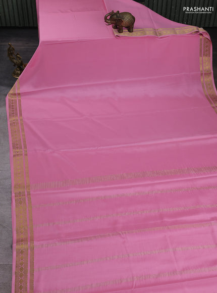 Pure mysore silk saree light pink with plain body and zari woven border