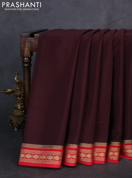 Pure mysore silk saree coffee brown and red with plain body and zari woven border