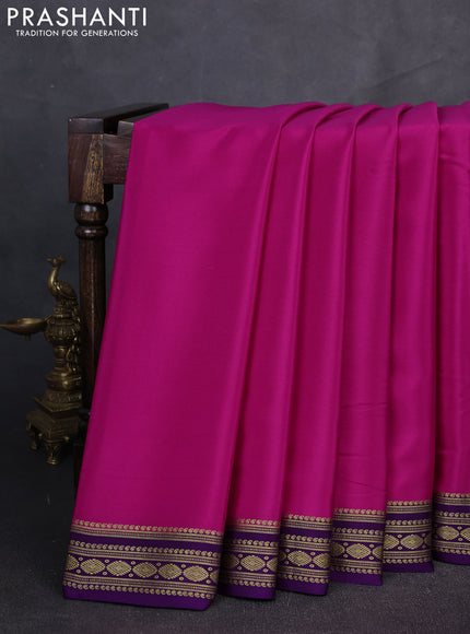 Pure mysore silk saree pink and violet with plain body and zari woven border