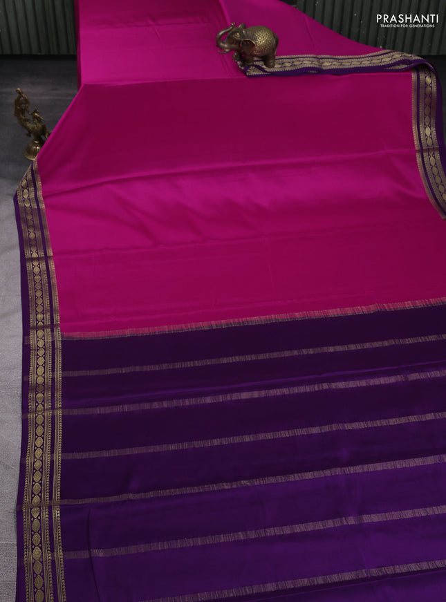Pure mysore silk saree pink and violet with plain body and zari woven border