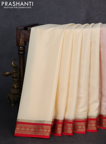 Pure mysore silk saree cream and red with plain body and zari woven border