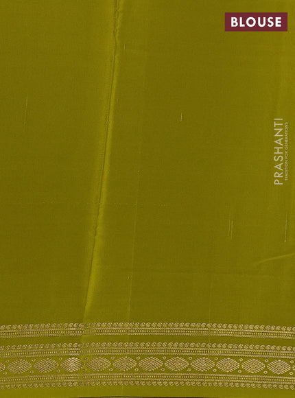 Pure mysore silk saree black and lime green with plain body and zari woven border
