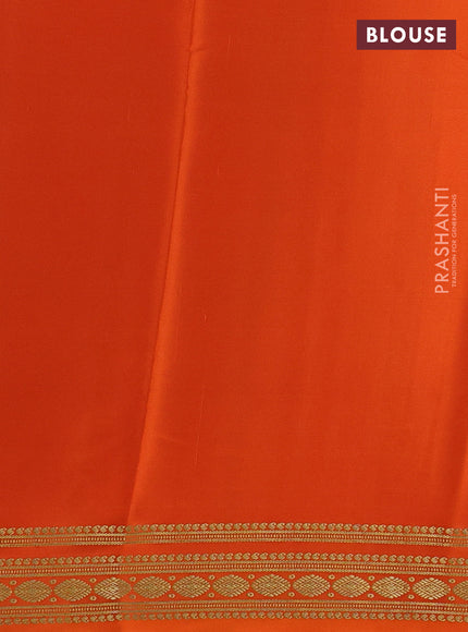 Pure mysore silk saree peacock blue and orange with plain body and zari woven border