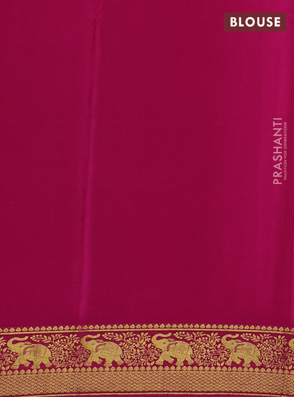 Pure mysore silk saree light green and pink with plain body and elephant zari woven border