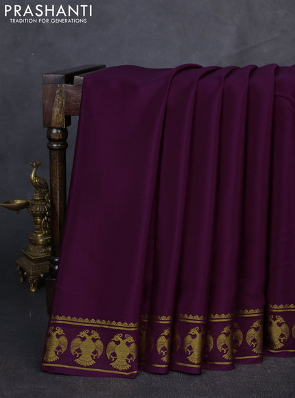 Pure mysore silk saree deep purple with plain body and zari woven border