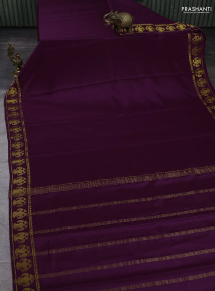 Pure mysore silk saree deep purple with plain body and zari woven border