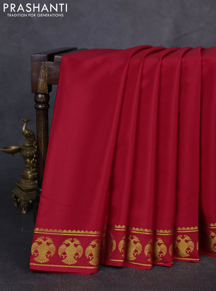 Pure mysore silk saree red with plain body and zari woven border
