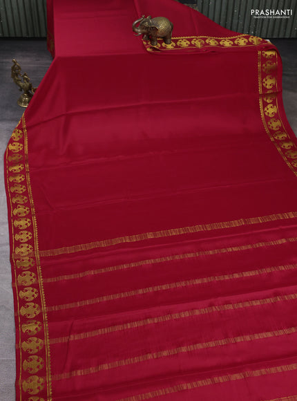 Pure mysore silk saree red with plain body and zari woven border