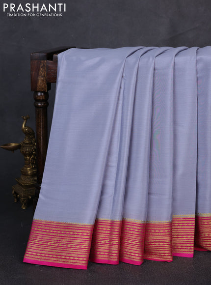 Pure mysore silk saree grey and pink with plain body and zari woven border