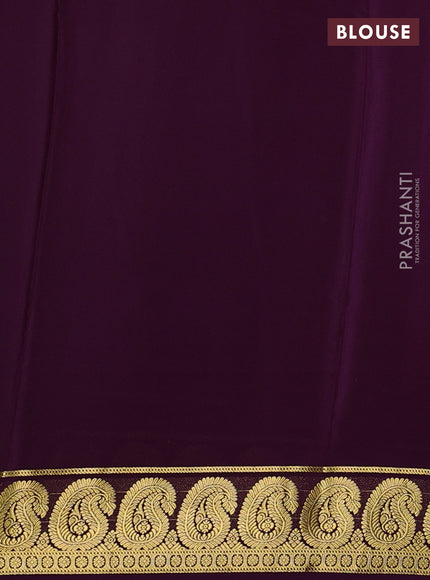 Pure mysore silk saree deep purple with plain body and paisley zari woven border