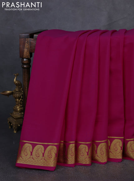 Pure mysore silk saree rani pink with plain body and paisley zari woven border