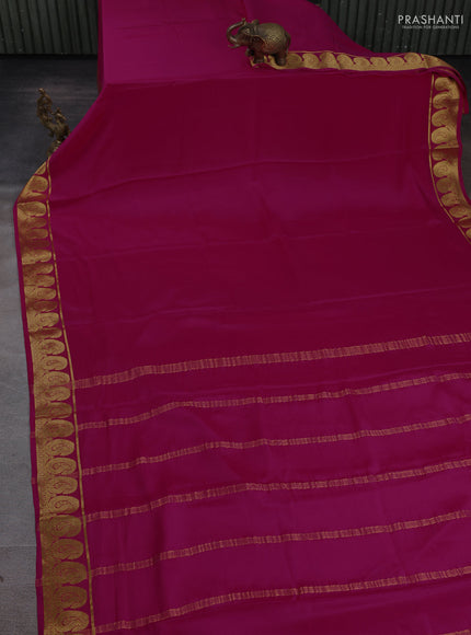 Pure mysore silk saree rani pink with plain body and paisley zari woven border