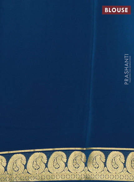 Pure mysore silk saree peacock blue with plain body and paisley zari woven border