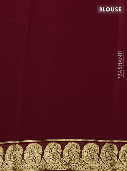 Pure mysore silk saree maroon with plain body and paisley zari woven border