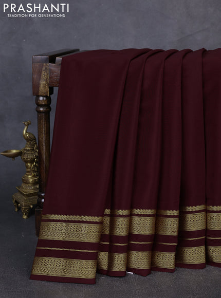 Pure mysore silk saree deep maroon with plain body and zari woven border