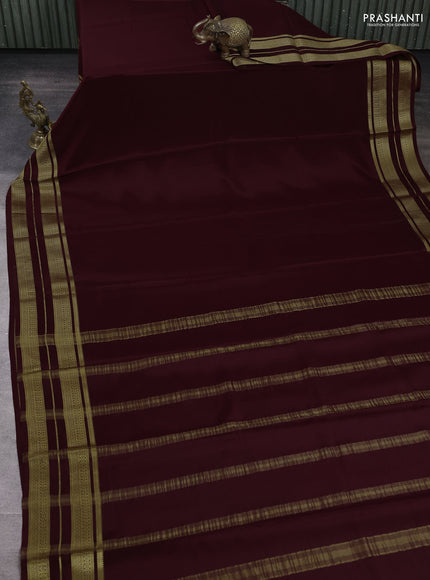 Pure mysore silk saree deep maroon with plain body and zari woven border