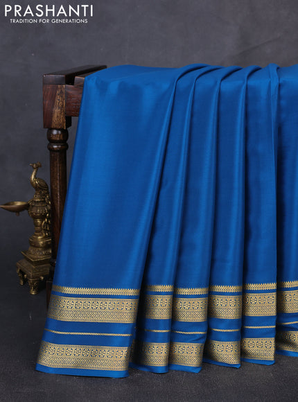 Pure mysore silk saree cs blue with plain body and zari woven border