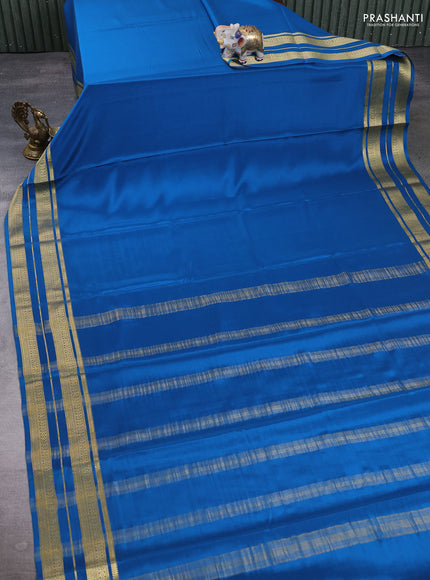 Pure mysore silk saree cs blue with plain body and zari woven border