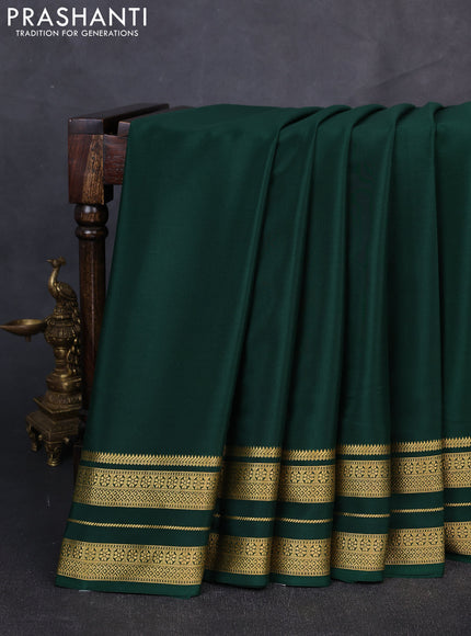 Pure mysore silk saree bottle green with plain body and zari woven border