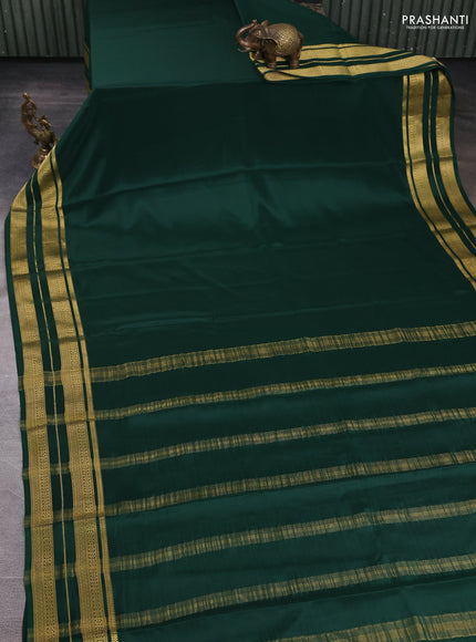 Pure mysore silk saree bottle green with plain body and zari woven border