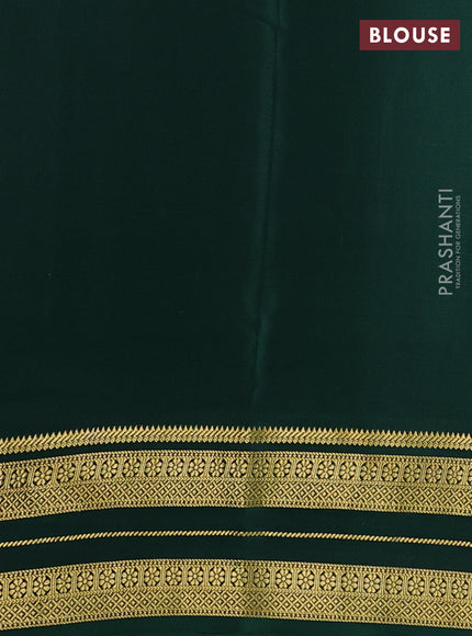Pure mysore silk saree bottle green with plain body and zari woven border