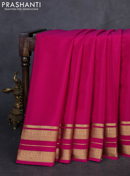 Pure mysore silk saree rani pink with plain body and zari woven border