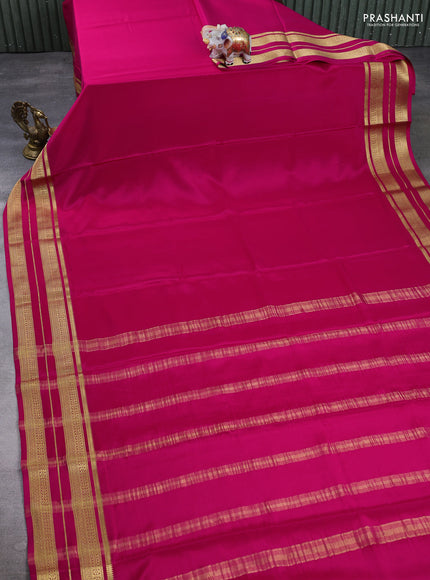 Pure mysore silk saree rani pink with plain body and zari woven border