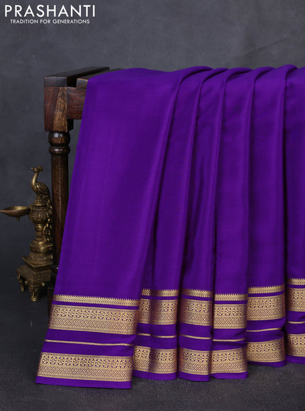 Pure mysore silk saree purple with plain body and zari woven border