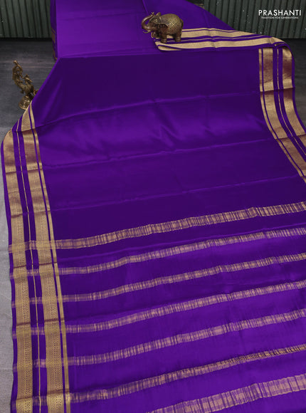 Pure mysore silk saree purple with plain body and zari woven border