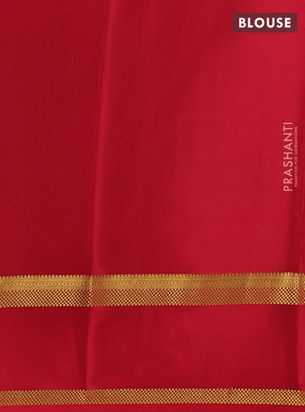 Pure mysore silk saree green and red with allover small zari woven checked pattern and rettapet zari woven border