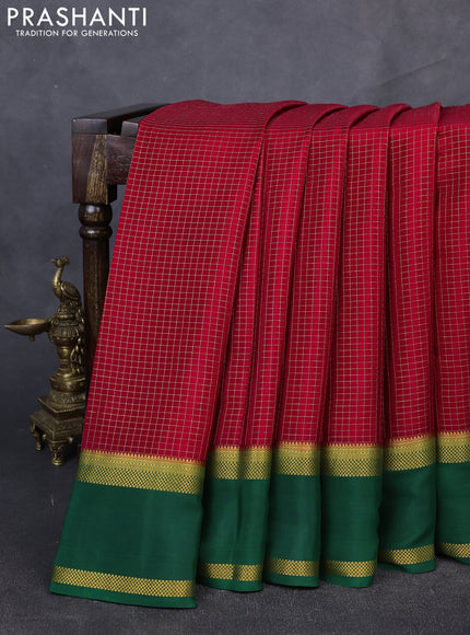 Pure mysore silk saree maroon and green with allover small zari woven checked pattern and rettapet zari woven border