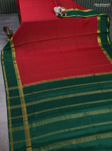 Pure mysore silk saree maroon and green with allover small zari woven checked pattern and rettapet zari woven border