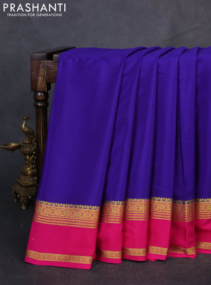 Pure mysore silk saree royal blue and pink with plain body and rettapet zari woven border