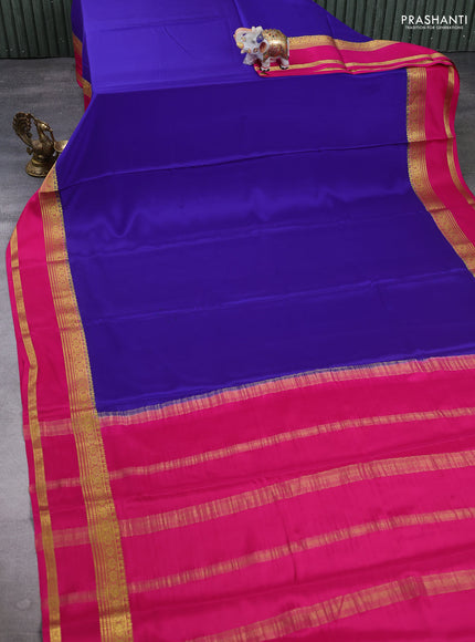Pure mysore silk saree royal blue and pink with plain body and rettapet zari woven border