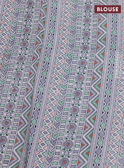 Pochampally silk saree grey and off white with allover ikat butta weaves and temple design madhubani printed border