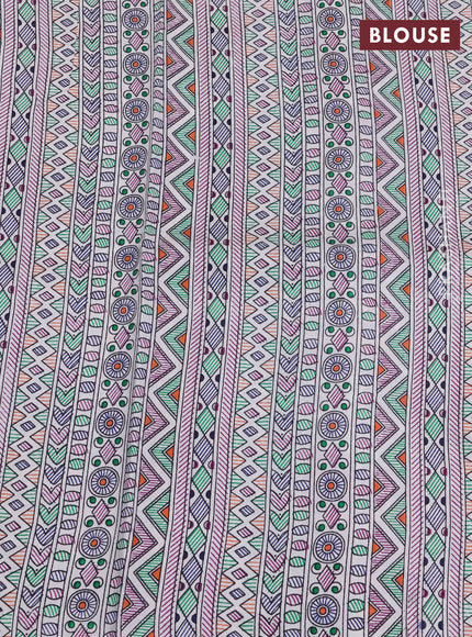Pochampally silk saree violet and off white with allover ikat butta weaves and temple design madhubani printed border