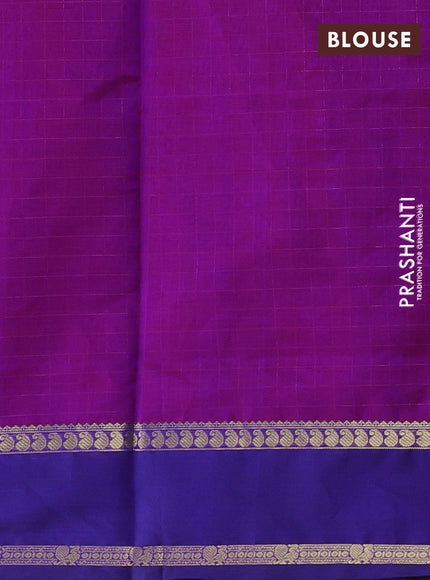 Kanchipuram silk cotton saree dual tone purple and blue with allover zari checks & buttas and rettapet zari woven border