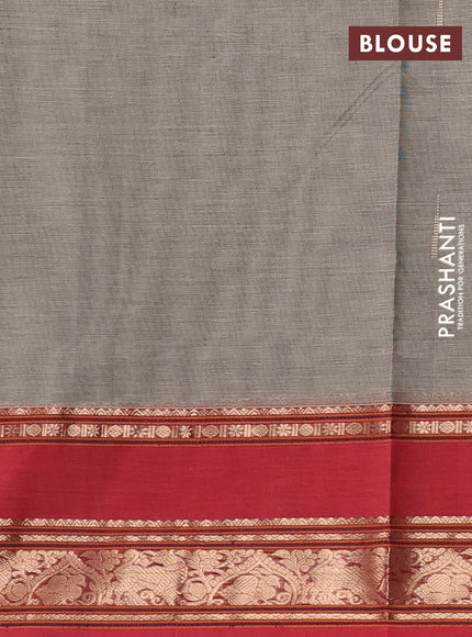 Kanchipuram silk cotton saree chikku shade and maroon with zari woven buttas and rettapet zari woven border