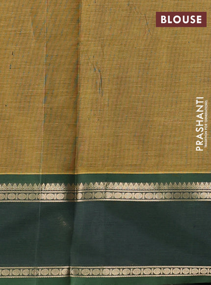 Kanchipuram silk cotton saree dark mustard and green with zari woven buttas and rettapet zari woven border