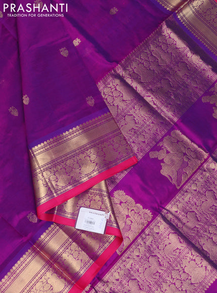 Kanchipuram silk cotton saree purple and pink with zari woven buttas and zari woven border
