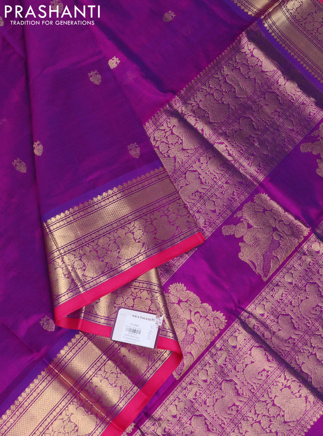 Kanchipuram silk cotton saree purple and pink with zari woven buttas and zari woven border