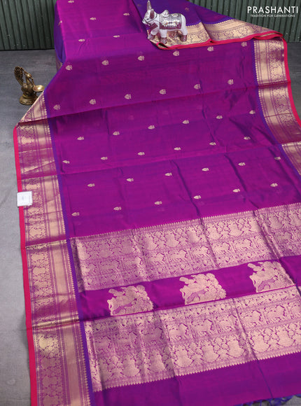 Kanchipuram silk cotton saree purple and pink with zari woven buttas and zari woven border