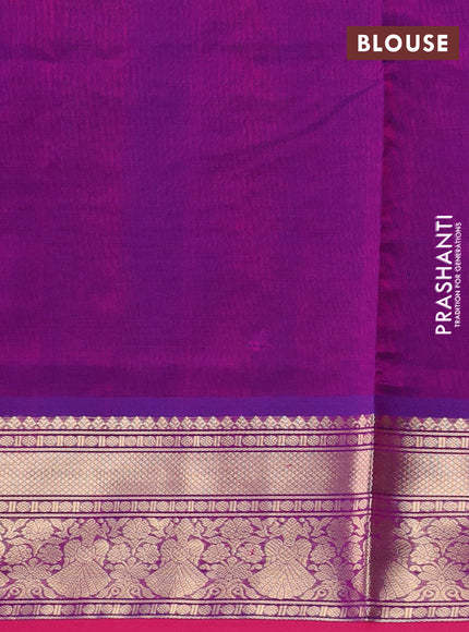Kanchipuram silk cotton saree purple and pink with zari woven buttas and zari woven border