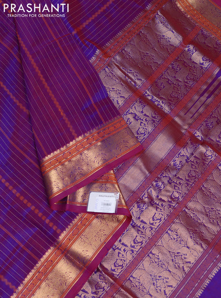 Kanchipuram silk cotton saree dual tone purple and pink with allover thread weaves and zari woven border