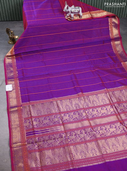 Kanchipuram silk cotton saree dual tone purple and pink with allover thread weaves and zari woven border