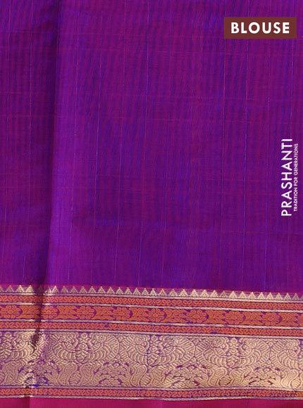 Kanchipuram silk cotton saree dual tone purple and pink with allover thread weaves and zari woven border