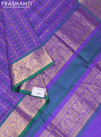Kanchipuram silk cotton saree lavender and green with allover thread checks & 1000 buttas and zari woven border