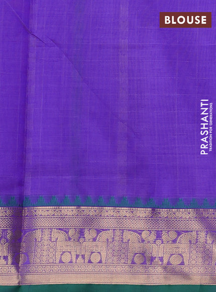 Kanchipuram silk cotton saree lavender and green with allover thread checks & 1000 buttas and zari woven border